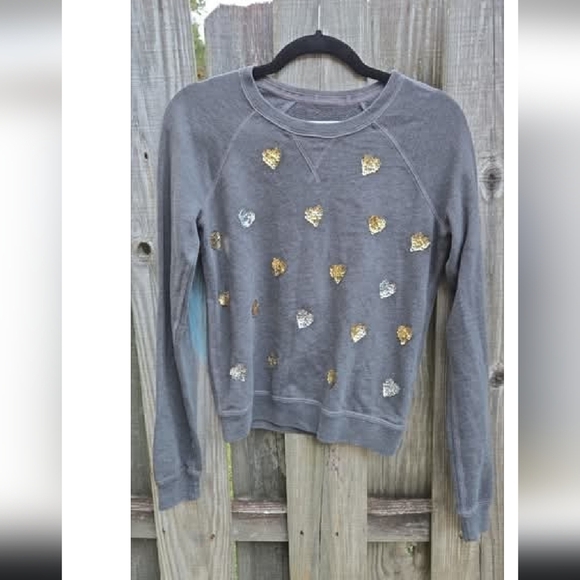 Small Abercrombie & Fitch Gray Sweater with Gold and Silver Sparkly Hearts Y2k - Picture 5 of 5